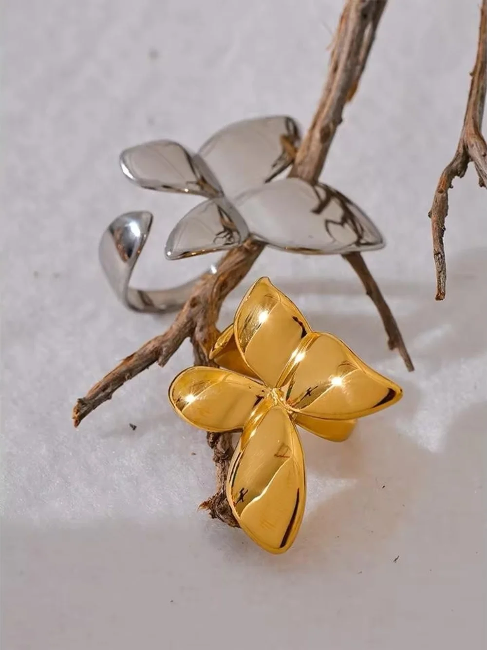 Flexible Silver Floral Petal Ring